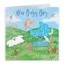 Hello Little One New Baby Boy Congratulations Card Countryside